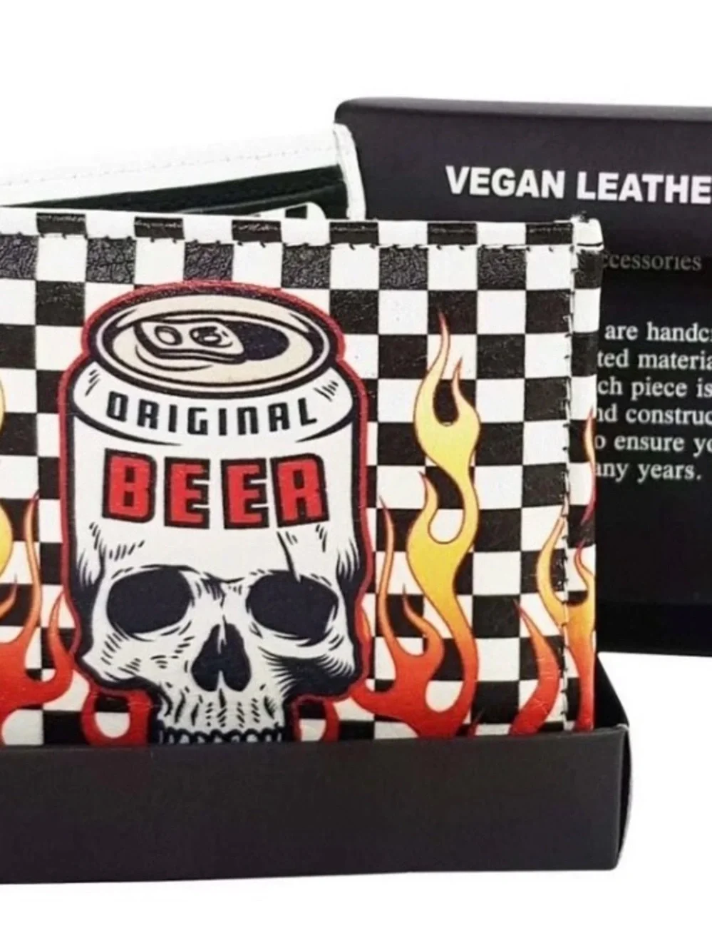 Beer Skull Vegan Leather Wallet Black Bi Fold